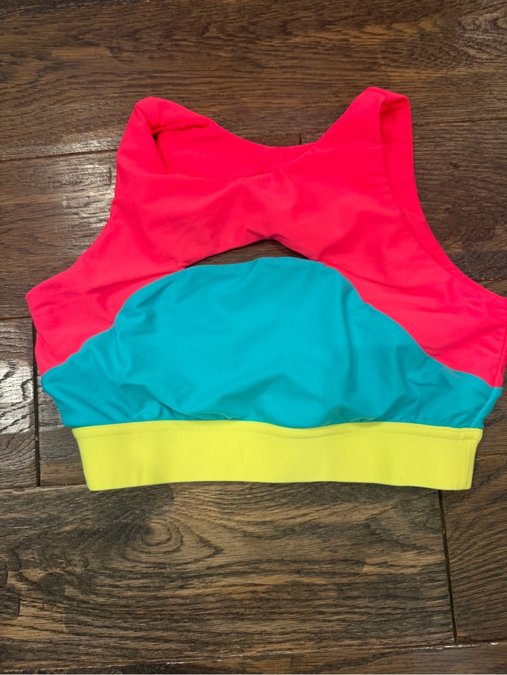 Purple Pixies Women’s Colorblock Sports Bra Top in Hot Pink, Teal & Yellow